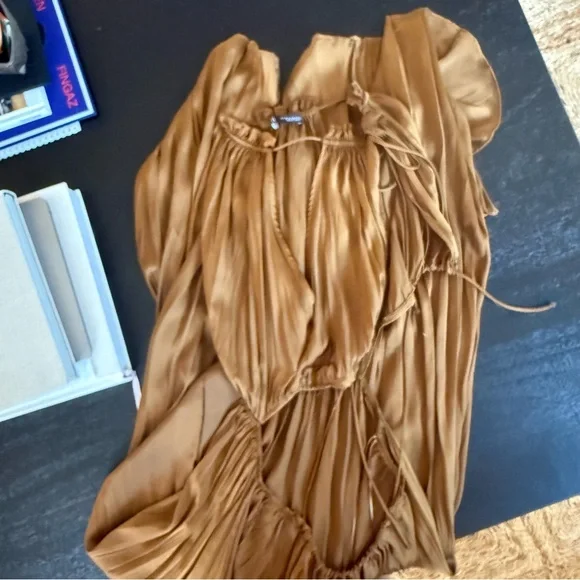 Zara Olive Green Satin Maxi Dress with Cutout - Picture 8 of 9